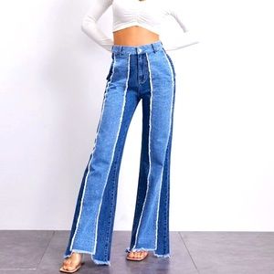 Retro wide leg two-tone jeans